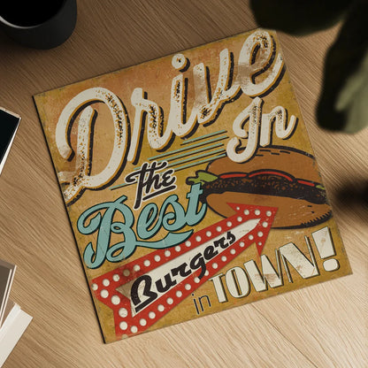 Diners and Drive Ins I by Pela Studio. Shown as a detailed flat fine art print, highlighting archival giclee quality. Available as an archival giclee rolled canvas, fine art paper, or poster print. SKU 13128a.