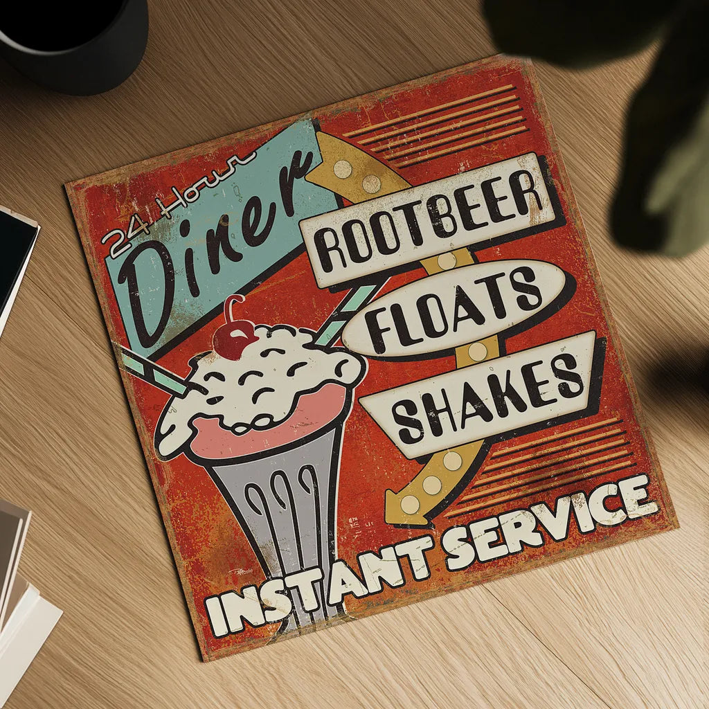 Diners and Drive Ins III by Pela Studio. Shown as a detailed flat fine art print, highlighting archival giclee quality. Available as an archival giclee rolled canvas, fine art paper, or poster print. SKU 13130a.