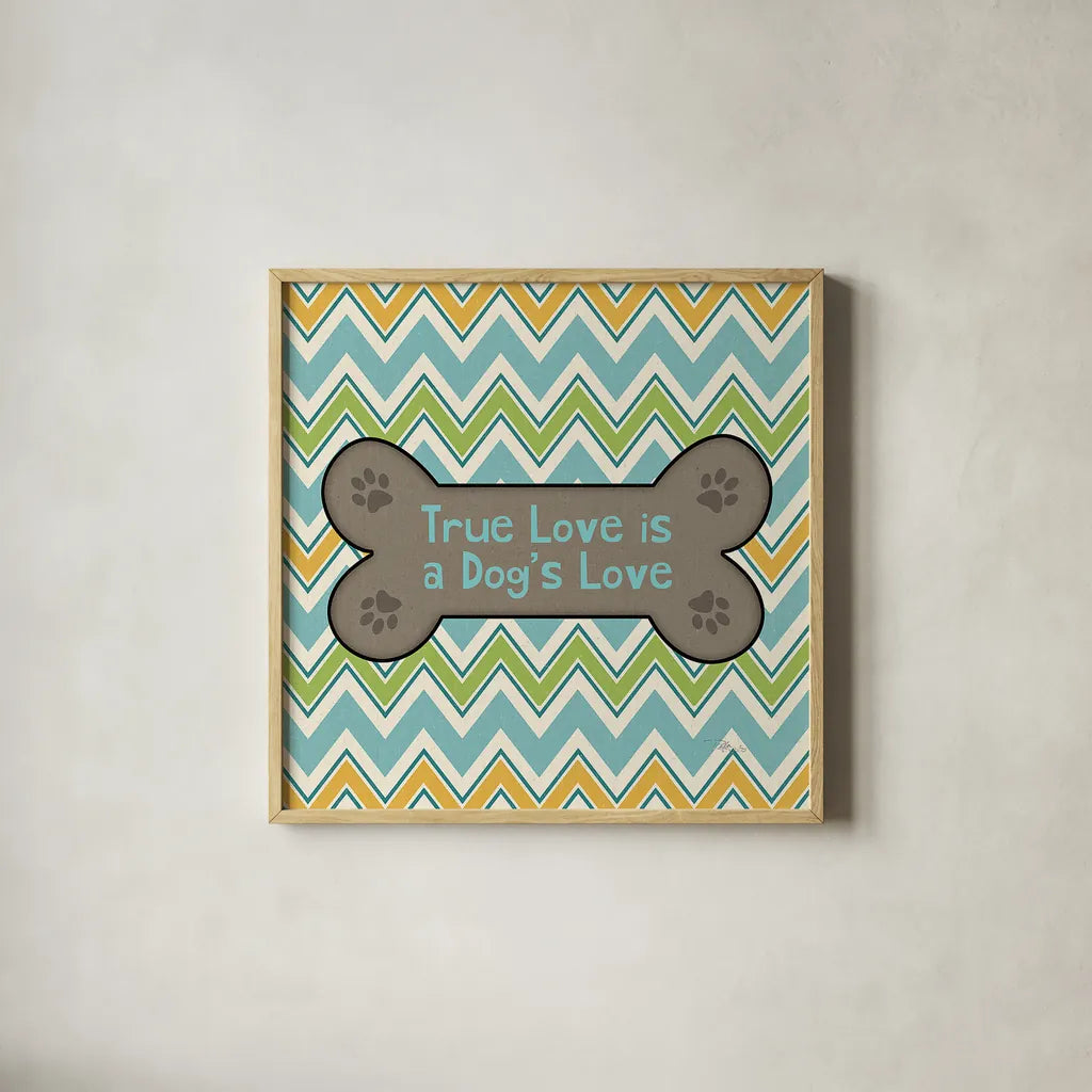 Doggy Sayin I by Pela Studio. Shown in a natural wood glass frame for a timeless modern aesthetic. Available as an archival giclee rolled canvas, fine art paper, or poster print. SKU 14300a.