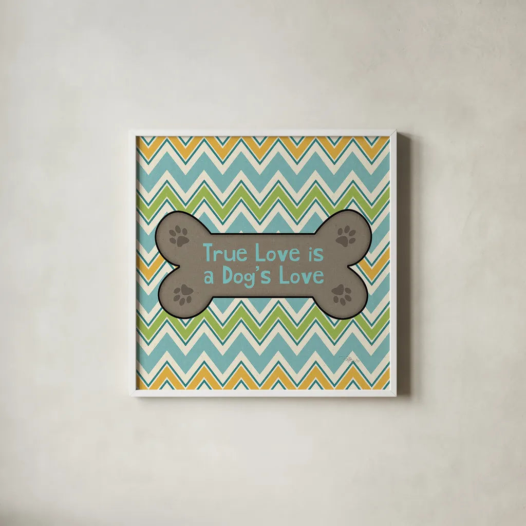 Doggy Sayin I by Pela Studio. Shown in a crisp white glass frame for a clean and minimalist style. Available as an archival giclee rolled canvas, fine art paper, or poster print. SKU 14300a.