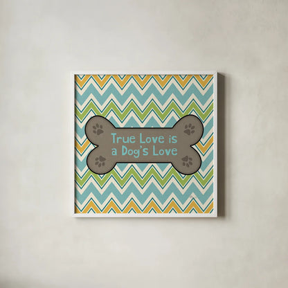 Doggy Sayin I by Pela Studio. Shown in a crisp white glass frame for a clean and minimalist style. Available as an archival giclee rolled canvas, fine art paper, or poster print. SKU 14300a.