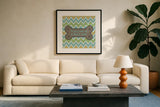 Doggy Sayin I by Pela Studio. Displayed in a glass frame with matte in a clean modern living room. Available as an archival giclee rolled canvas, fine art paper, or poster print. SKU 14300a.