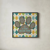 Doggy Sayin II by Pela Studio. Shown in a sleek black glass frame for a contemporary gallery look. Available as an archival giclee rolled canvas, fine art paper, or poster print. SKU 14301a.