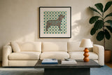 Doggy Sayin III by Pela Studio. Displayed in a glass frame with matte in a clean modern living room. Available as an archival giclee rolled canvas, fine art paper, or poster print. SKU 14302a.