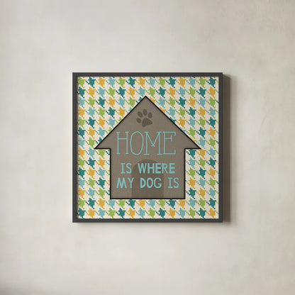 Doggy Sayin IV by Pela Studio. Shown in a sleek black glass frame for a contemporary gallery look. Available as an archival giclee rolled canvas, fine art paper, or poster print. SKU 14303a.