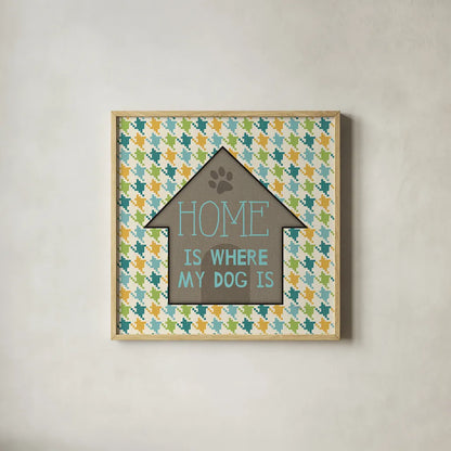 Doggy Sayin IV by Pela Studio. Shown in a natural wood glass frame for a timeless modern aesthetic. Available as an archival giclee rolled canvas, fine art paper, or poster print. SKU 14303a.