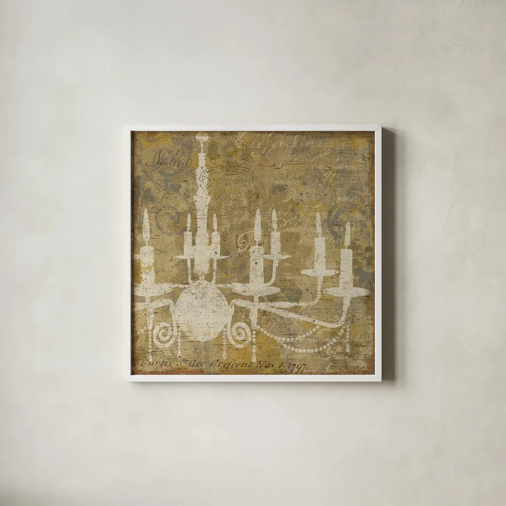 Faded Ornate I Gray no Bird by Pela Studio. Shown in a crisp white glass frame for a clean and minimalist style. Available as an archival giclee rolled canvas, fine art paper, or poster print. SKU 14039a.
