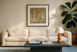 Faded Ornate I Gray no Bird by Pela Studio. Displayed in a glass frame with matte in a clean modern living room. Available as an archival giclee rolled canvas, fine art paper, or poster print. SKU 14039a.