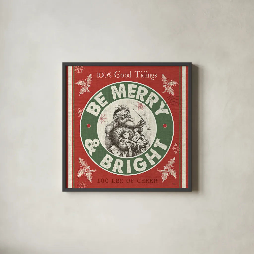 Farmhouse Holiday I Color by Pela Studio. Shown in a sleek black glass frame for a contemporary gallery look. Available as an archival giclee rolled canvas, fine art paper, or poster print. SKU 41870a.