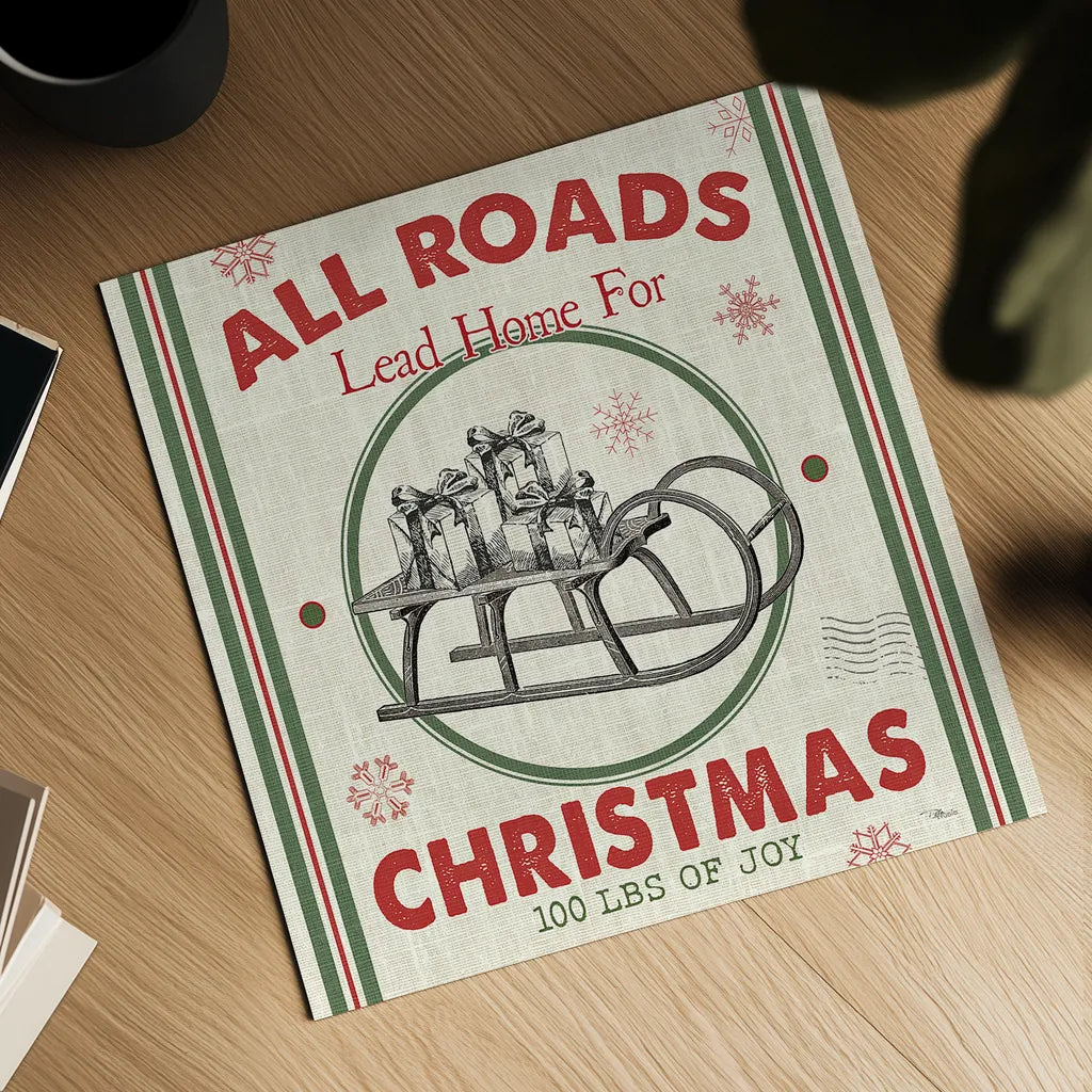 Farmhouse Holiday II by Pela Studio. Shown as a detailed flat fine art print, highlighting archival giclee quality. Available as an archival giclee rolled canvas, fine art paper, or poster print. SKU 41867a.