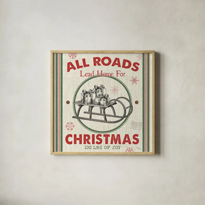 Farmhouse Holiday II by Pela Studio. Shown in a natural wood glass frame for a timeless modern aesthetic. Available as an archival giclee rolled canvas, fine art paper, or poster print. SKU 41867a.