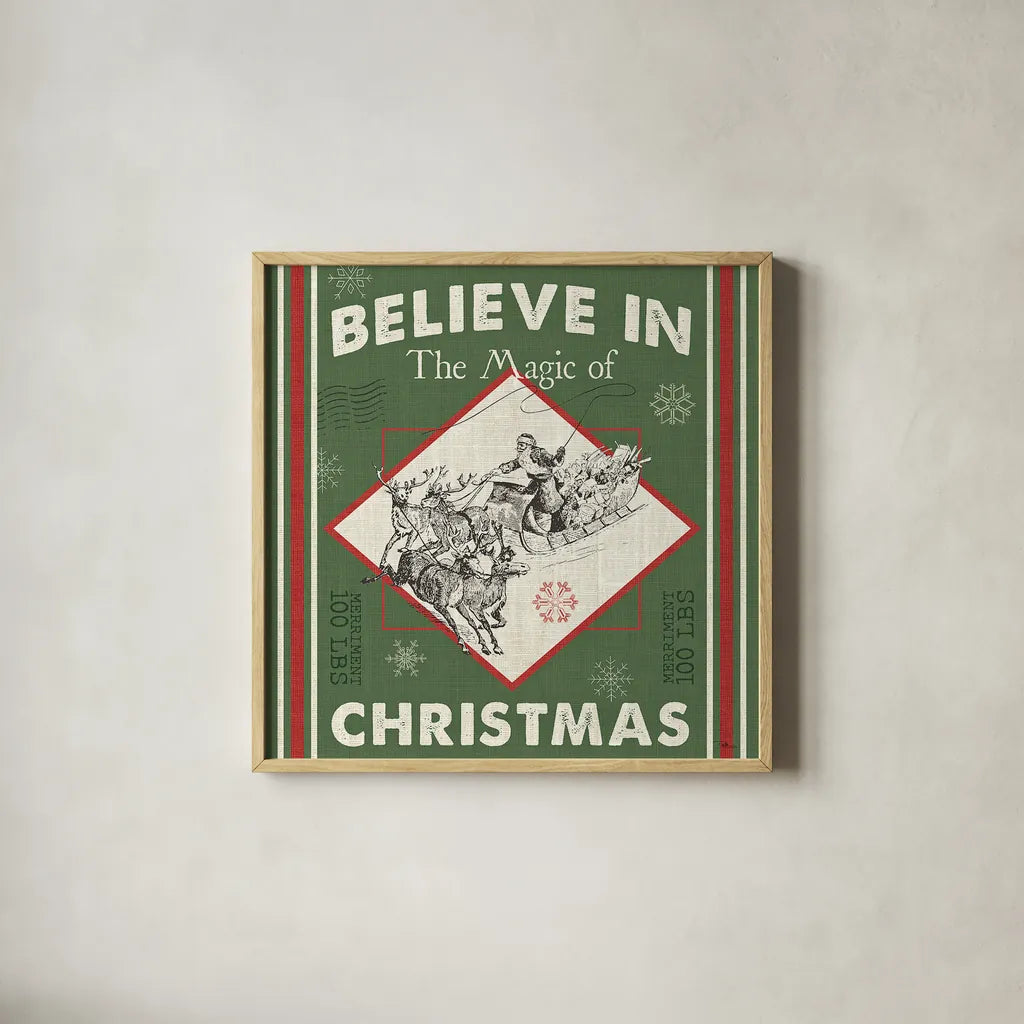 Farmhouse Holiday III Color by Pela Studio. Shown in a natural wood glass frame for a timeless modern aesthetic. Available as an archival giclee rolled canvas, fine art paper, or poster print. SKU 41872a.