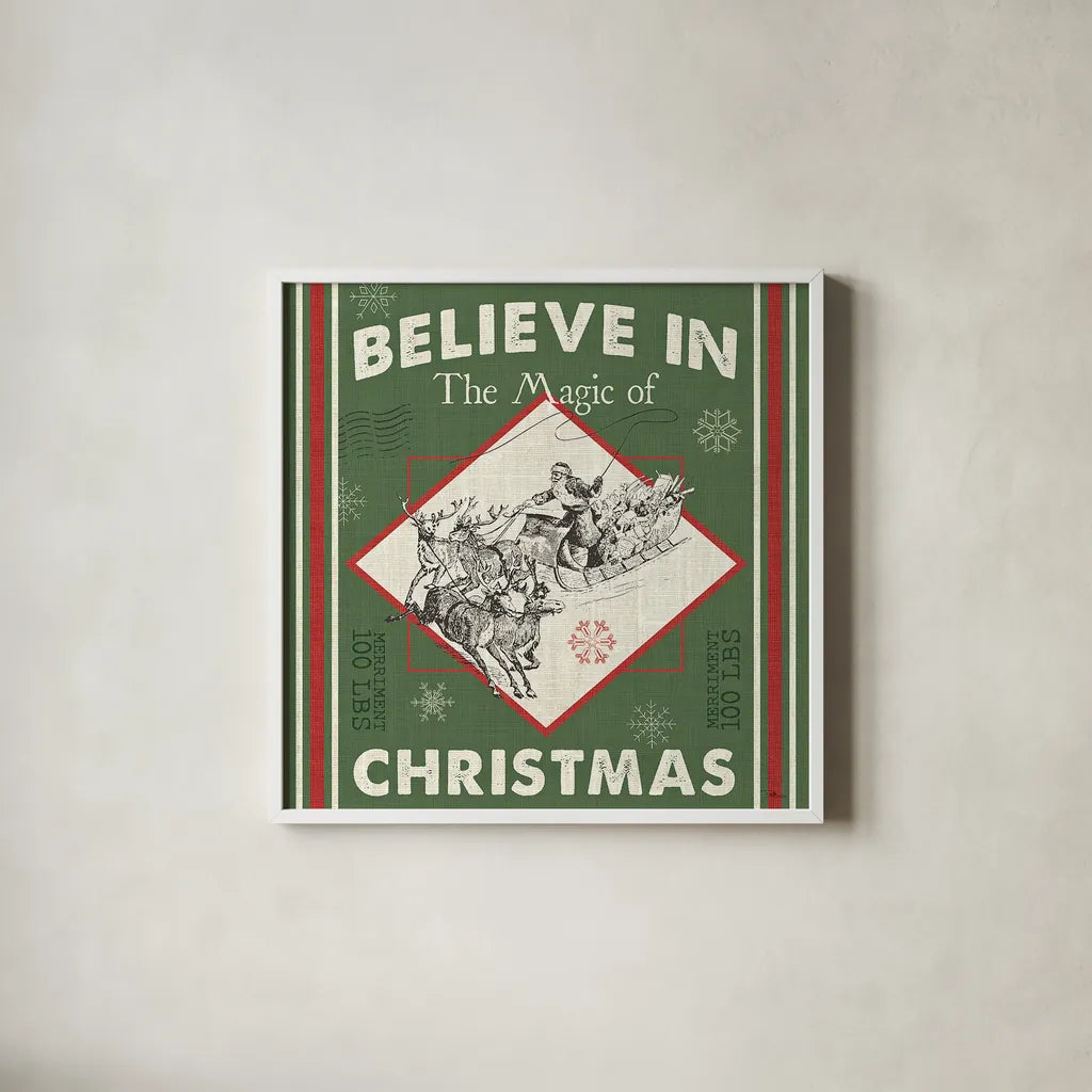 Farmhouse Holiday III Color by Pela Studio. Shown in a crisp white glass frame for a clean and minimalist style. Available as an archival giclee rolled canvas, fine art paper, or poster print. SKU 41872a.