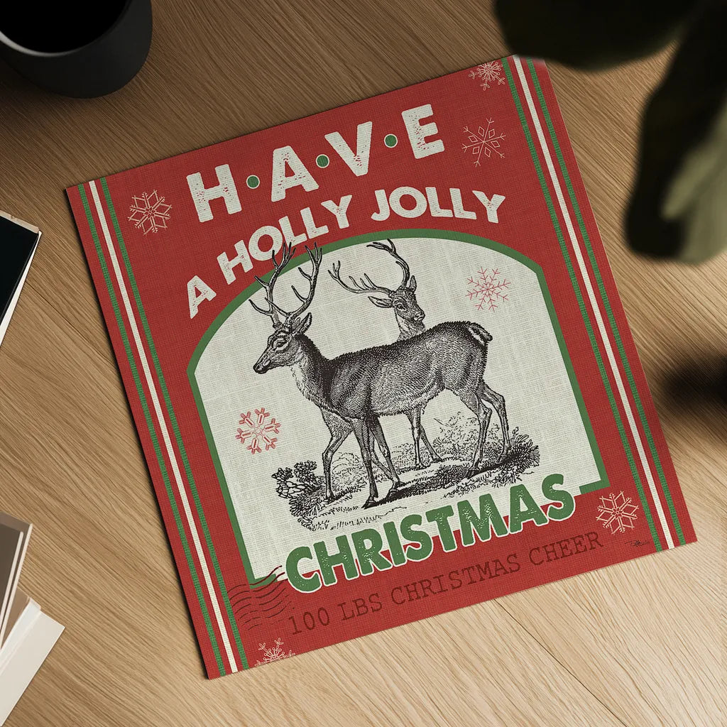 Farmhouse Holiday IV Color by Pela Studio. Shown as a detailed flat fine art print, highlighting archival giclee quality. Available as an archival giclee rolled canvas, fine art paper, or poster print. SKU 41873a.