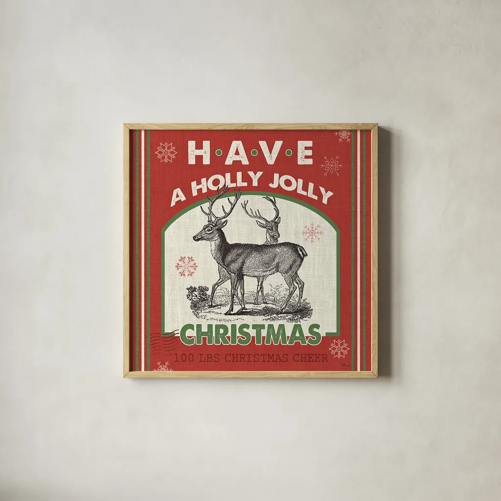 Farmhouse Holiday IV Color by Pela Studio. Shown in a natural wood glass frame for a timeless modern aesthetic. Available as an archival giclee rolled canvas, fine art paper, or poster print. SKU 41873a.