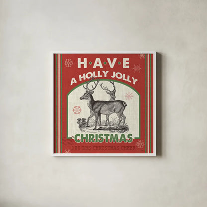 Farmhouse Holiday IV Color by Pela Studio. Shown in a crisp white glass frame for a clean and minimalist style. Available as an archival giclee rolled canvas, fine art paper, or poster print. SKU 41873a.