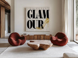 Fashion Sense IV BW by Pela Studio. Shown as extra-large giant wall art in a modern living room. Available as an archival giclee rolled canvas, fine art paper, or poster print. SKU 67030a.