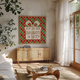 Festive Thoughts II by Pela Studio. Shown in a natural wood frame in a cozy modern living room. Available as an archival giclee rolled canvas, fine art paper, or poster print. SKU 101264a.