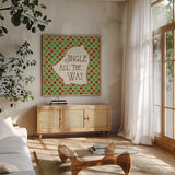 Festive Thoughts III by Pela Studio. Shown in a natural wood frame in a cozy modern living room. Available as an archival giclee rolled canvas, fine art paper, or poster print. SKU 101265a.