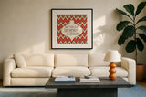Festive Thoughts IV by Pela Studio. Displayed in a glass frame with matte in a clean modern living room. Available as an archival giclee rolled canvas, fine art paper, or poster print. SKU 101266a.