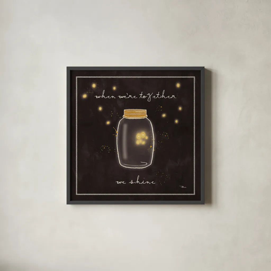 Firefly Glow II by Pela Studio. Shown in a sleek black glass frame for a contemporary gallery look. Available as an archival giclee rolled canvas, fine art paper, or poster print. SKU 17215a.