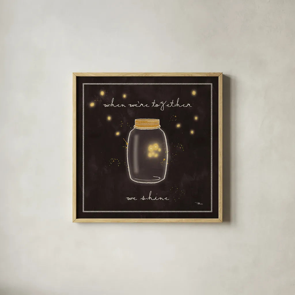 Firefly Glow II by Pela Studio. Shown in a natural wood glass frame for a timeless modern aesthetic. Available as an archival giclee rolled canvas, fine art paper, or poster print. SKU 17215a.