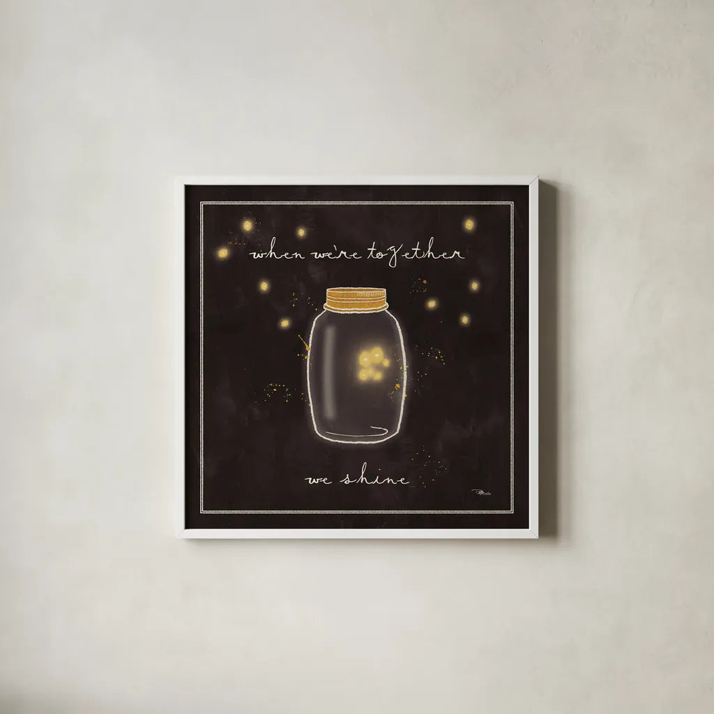 Firefly Glow II by Pela Studio. Shown in a crisp white glass frame for a clean and minimalist style. Available as an archival giclee rolled canvas, fine art paper, or poster print. SKU 17215a.