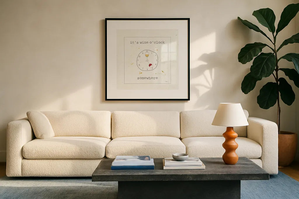 Flavor Notes VII v2 by Pela Studio. Displayed in a glass frame with matte in a clean modern living room. Available as an archival giclee rolled canvas, fine art paper, or poster print. SKU 43804a.