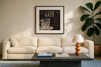 Flavors of France I by Pela Studio. Displayed in a glass frame with matte in a clean modern living room. Available as an archival giclee rolled canvas, fine art paper, or poster print. SKU 9308a.