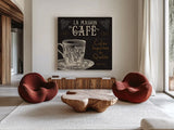 Flavors of France I by Pela Studio. Shown as extra-large giant wall art in a modern living room. Available as an archival giclee rolled canvas, fine art paper, or poster print. SKU 9308a.