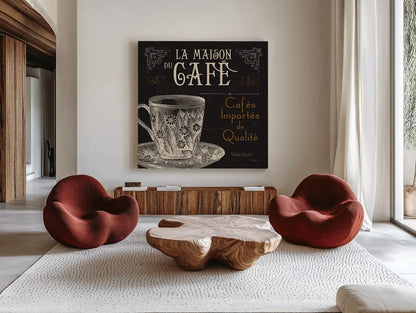 Flavors of France I by Pela Studio. Shown as extra-large giant wall art in a modern living room. Available as an archival giclee rolled canvas, fine art paper, or poster print. SKU 9308a.