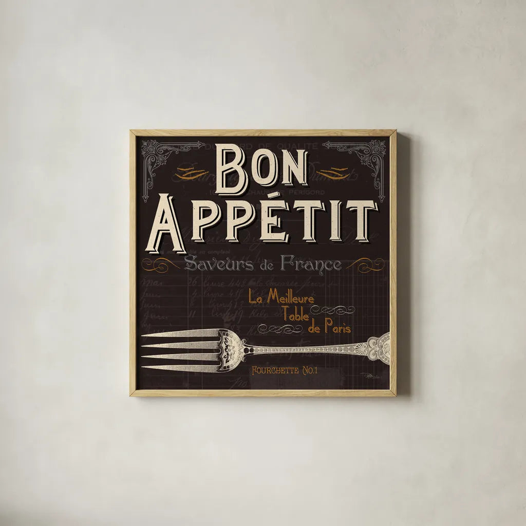 Flavors of France III by Pela Studio. Shown in a natural wood glass frame for a timeless modern aesthetic. Available as an archival giclee rolled canvas, fine art paper, or poster print. SKU 10987a.