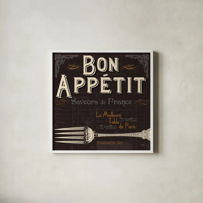 Flavors of France III by Pela Studio. Shown in a crisp white glass frame for a clean and minimalist style. Available as an archival giclee rolled canvas, fine art paper, or poster print. SKU 10987a.