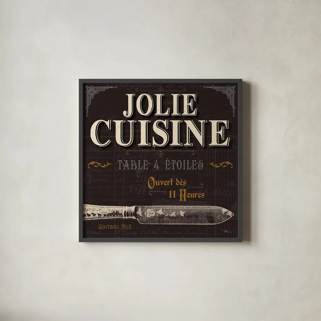 Flavors of France IV by Pela Studio. Shown in a sleek black glass frame for a contemporary gallery look. Available as an archival giclee rolled canvas, fine art paper, or poster print. SKU 10988a.