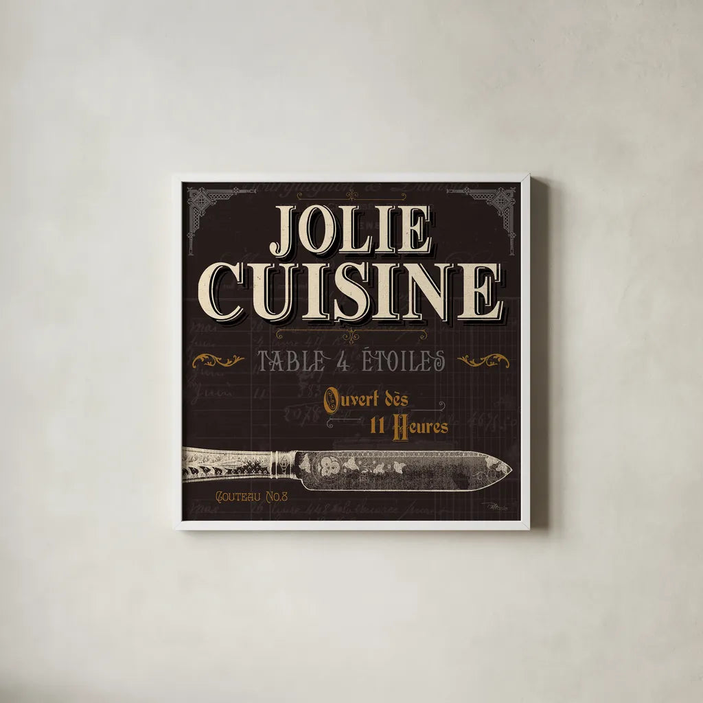 Flavors of France IV by Pela Studio. Shown in a crisp white glass frame for a clean and minimalist style. Available as an archival giclee rolled canvas, fine art paper, or poster print. SKU 10988a.