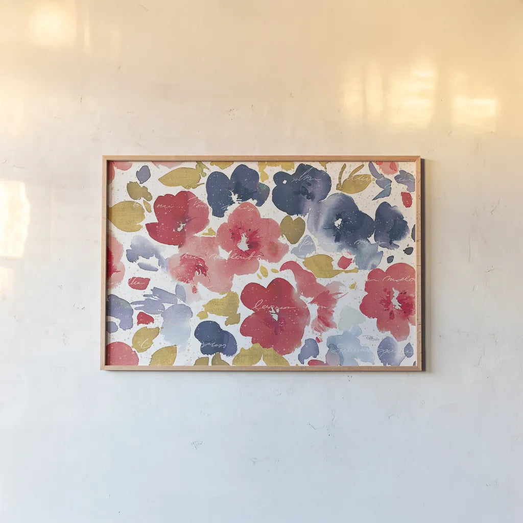 Floral Flow I by Pela Studio. shown as a paper print in a natural frame. Available as a archival giclee rolled canvas, fine art paper, or poster print. SKU 49215i.