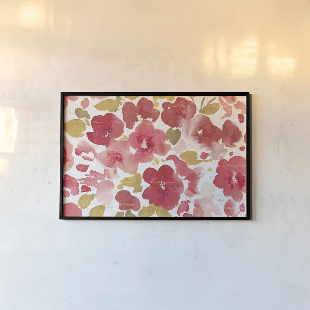 Floral Flow I Red Gold by Pela Studio. shown as a paper print in a black flame. Available as a archival giclee rolled canvas, fine art paper, or poster print. SKU 55936i.