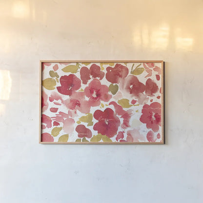Floral Flow I Red Gold by Pela Studio. shown as a paper print in a natural frame. Available as a archival giclee rolled canvas, fine art paper, or poster print. SKU 55936i.
