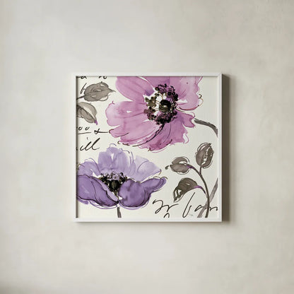Floral Waltz Plum I by Pela Studio. Shown in a crisp white glass frame for a clean and minimalist style. Available as an archival giclee rolled canvas, fine art paper, or poster print. SKU 8095a.
