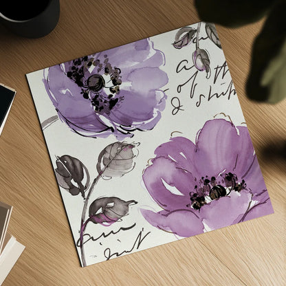 Floral Waltz Plum II by Pela Studio. Shown as a detailed flat fine art print, highlighting archival giclee quality. Available as an archival giclee rolled canvas, fine art paper, or poster print. SKU 8096a.