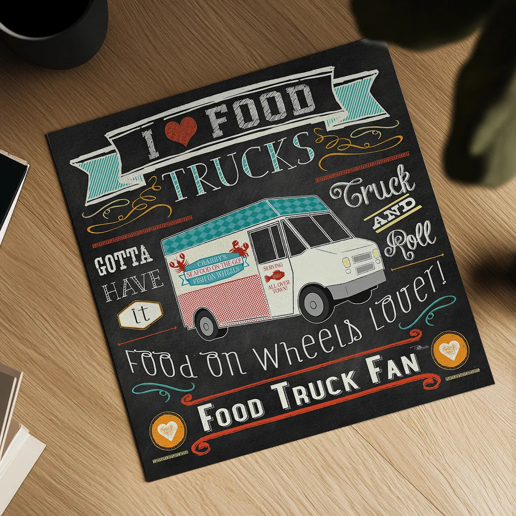 Food Truck Fan I by Pela Studio. Shown as a detailed flat fine art print, highlighting archival giclee quality. Available as an archival giclee rolled canvas, fine art paper, or poster print. SKU 21664a.