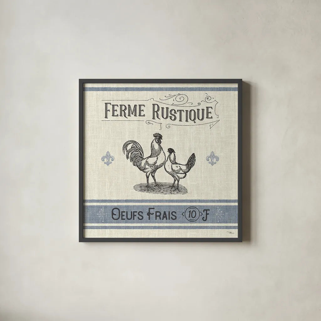 French Farmhouse II by Pela Studio. Shown in a sleek black glass frame for a contemporary gallery look. Available as an archival giclee rolled canvas, fine art paper, or poster print. SKU 45585a.