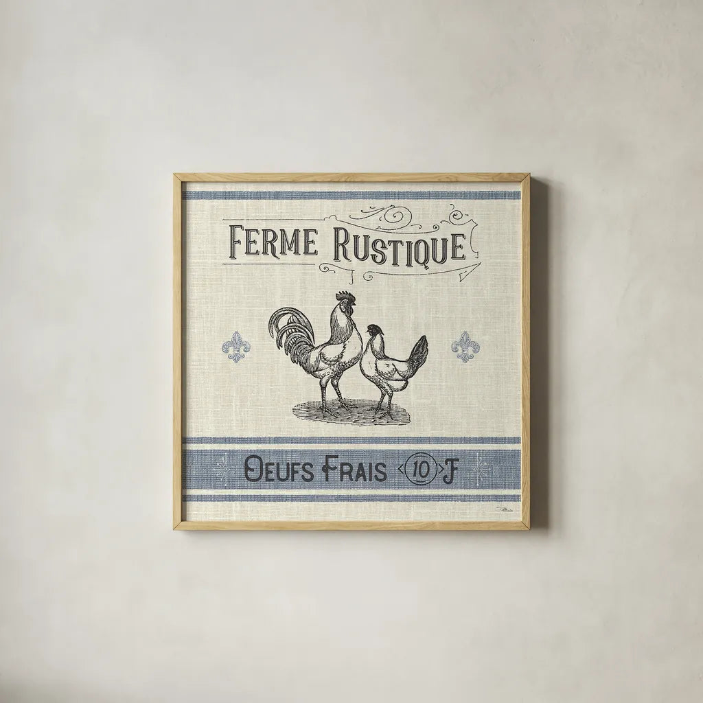 French Farmhouse II by Pela Studio. Shown in a natural wood glass frame for a timeless modern aesthetic. Available as an archival giclee rolled canvas, fine art paper, or poster print. SKU 45585a.