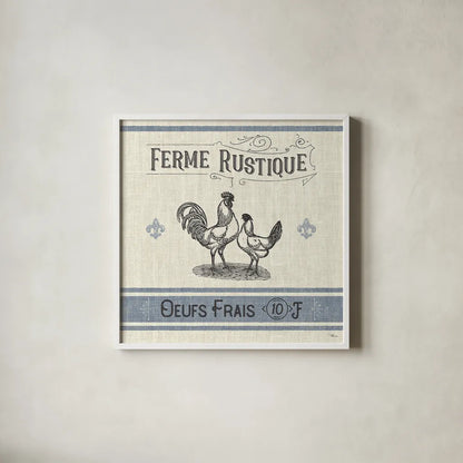 French Farmhouse II by Pela Studio. Shown in a crisp white glass frame for a clean and minimalist style. Available as an archival giclee rolled canvas, fine art paper, or poster print. SKU 45585a.