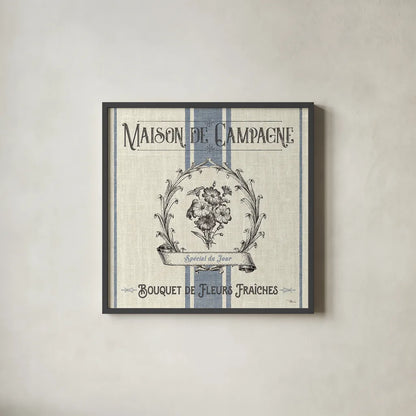 French Farmhouse IV by Pela Studio. Shown in a sleek black glass frame for a contemporary gallery look. Available as an archival giclee rolled canvas, fine art paper, or poster print. SKU 45587a.