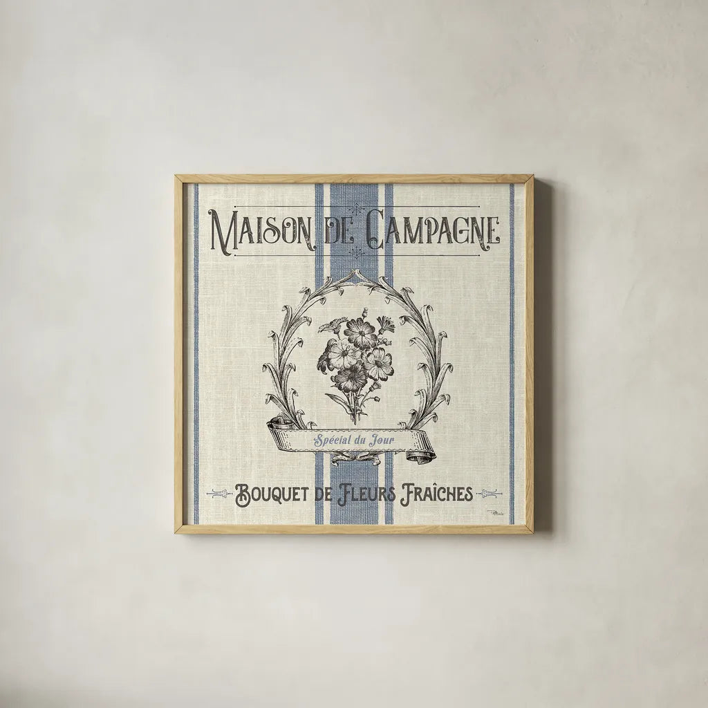 French Farmhouse IV by Pela Studio. Shown in a natural wood glass frame for a timeless modern aesthetic. Available as an archival giclee rolled canvas, fine art paper, or poster print. SKU 45587a.