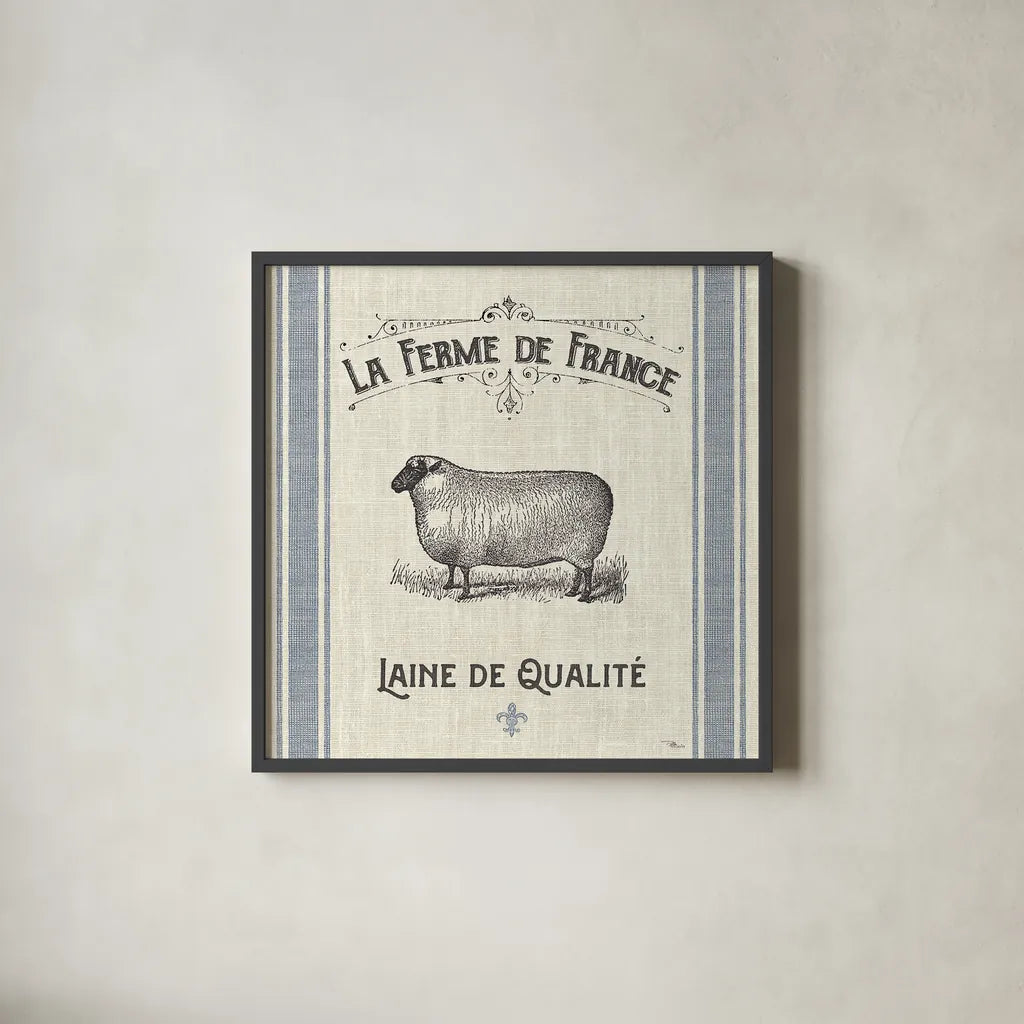 French Farmhouse V by Pela Studio. Shown in a sleek black glass frame for a contemporary gallery look. Available as an archival giclee rolled canvas, fine art paper, or poster print. SKU 45588a.