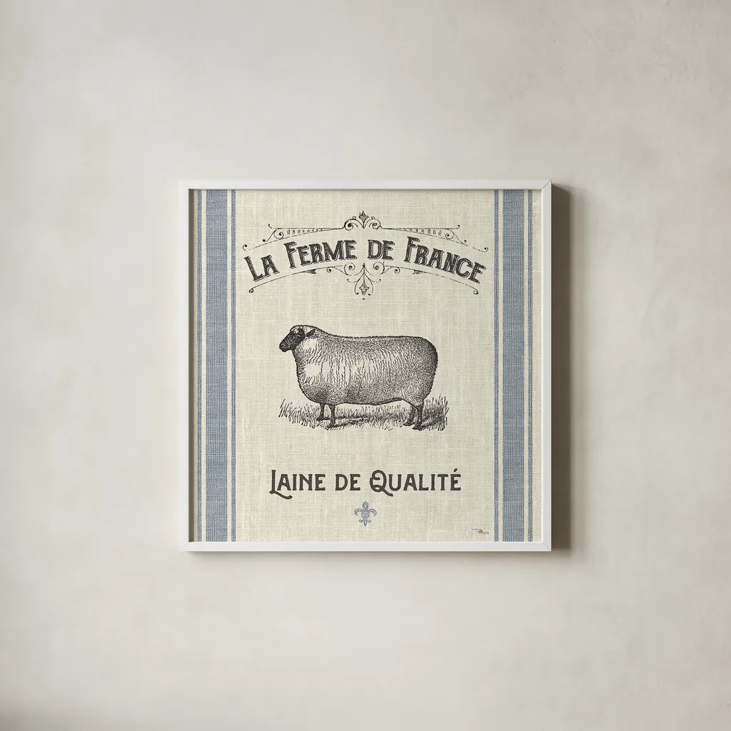 French Farmhouse V by Pela Studio. Shown in a crisp white glass frame for a clean and minimalist style. Available as an archival giclee rolled canvas, fine art paper, or poster print. SKU 45588a.