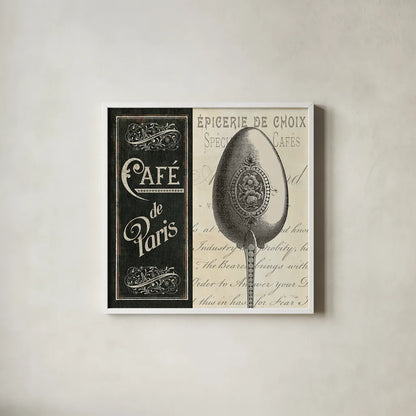 French Menu I by Pela Studio. Shown in a crisp white glass frame for a clean and minimalist style. Available as an archival giclee rolled canvas, fine art paper, or poster print. SKU 6822a.