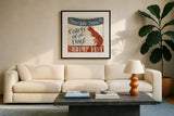 Fresh Seafood III by Pela Studio. Displayed in a glass frame with matte in a clean modern living room. Available as an archival giclee rolled canvas, fine art paper, or poster print. SKU 11280a.